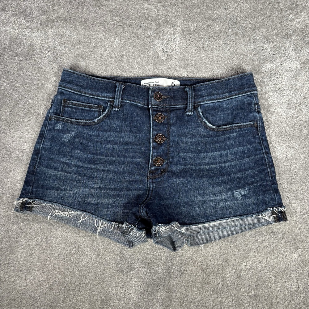 Abercrombie & Fitch Jean Shorts Womens 6 Dark Blue Denim Micro Mini Cut Off Y2K